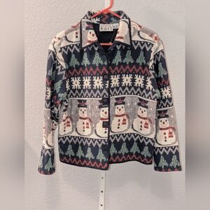 Keren Hart Tapestry Jacket Snowman Button Up Size Small